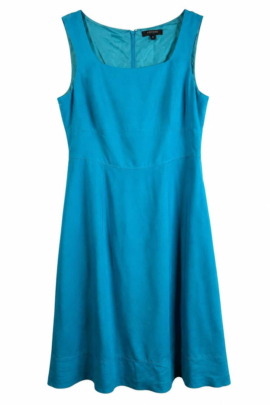 Alex Marie Turquoise Blue Sleeveless Square Neck Fit & Flare Dress size 14